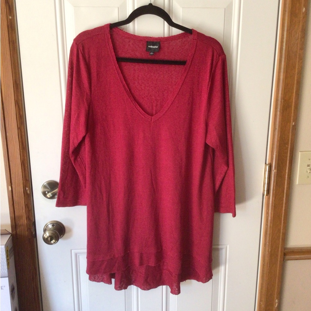 Wallpapher  three quarter sleeve  V neck lightweight sweater